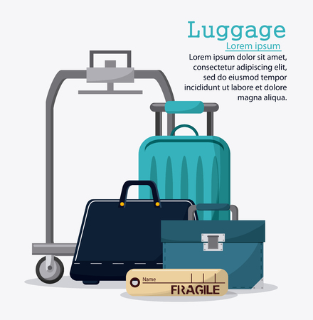 Bags icon set with label. Baggage luggage tourism and travel theme. Isolated and colorful design. Vector illustrationのイラスト素材