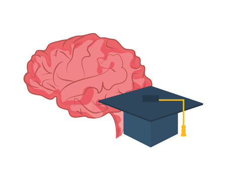 flat design brain and graduation cap icon vector illustrationのイラスト素材