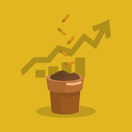 flat design graph chart with plant pot filled with soil business related icons image vector illustrationのイラスト素材
