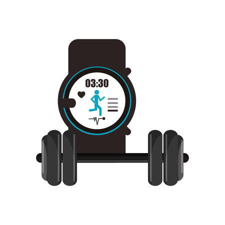 flat design heart rate wrist monitor and dumbbell  icon vector illustrationのイラスト素材