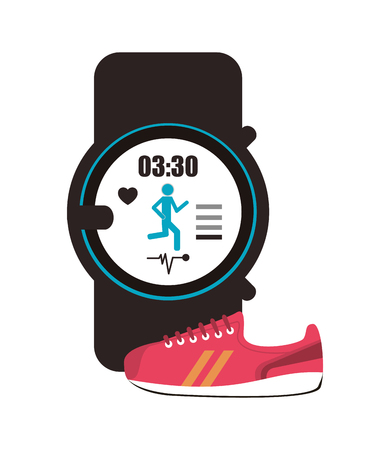 flat design heart rate wrist monitor and sneaker  icon vector illustrationのイラスト素材