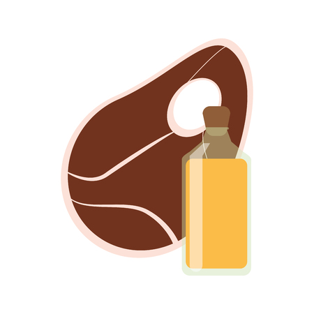 flat design beef steak and juice bottle icon vector illustrationのイラスト素材