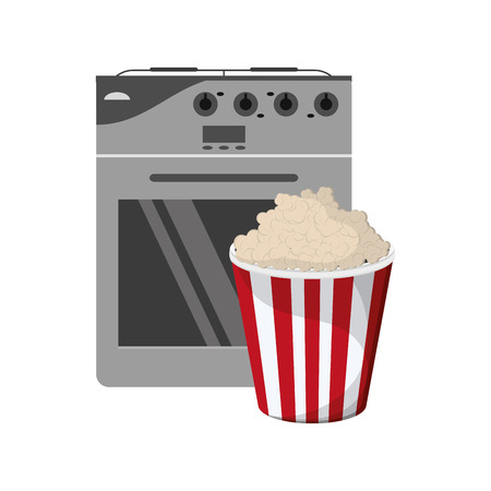 flat design oven and popcorn icon vector illustrationのイラスト素材