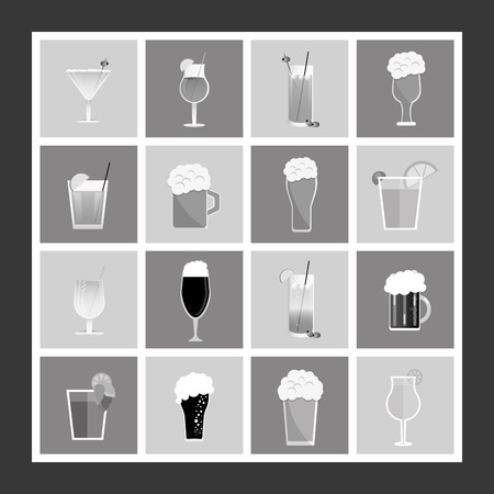 flat design assorted cocktails and beers image vector illustrationのイラスト素材
