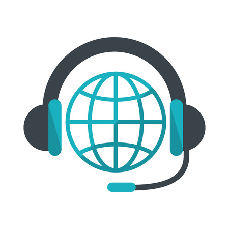 Headphone and global sphere icon. Call center and technical service theme. Isolated design. Vector illustrationのイラスト素材