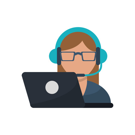 Operator woman with headphone icon. Call center and technical service theme. Isolated design. Vector illustrationのイラスト素材