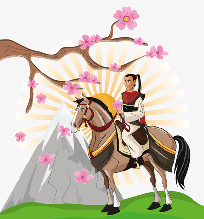 Samurai and horse cartoon icon. Japan and asian culture theme. Colorful design. Vector illustrationのイラスト素材