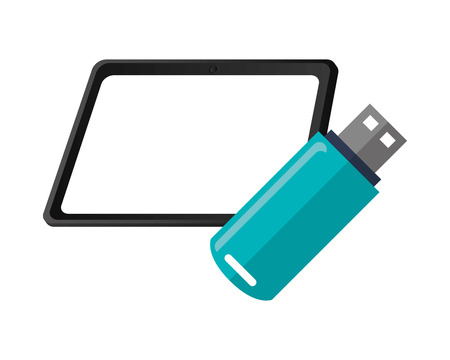 flat design tablet and usb drive  icon vector illustrationのイラスト素材