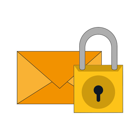 flat design message envelope and safety lock icon vector illustrationのイラスト素材
