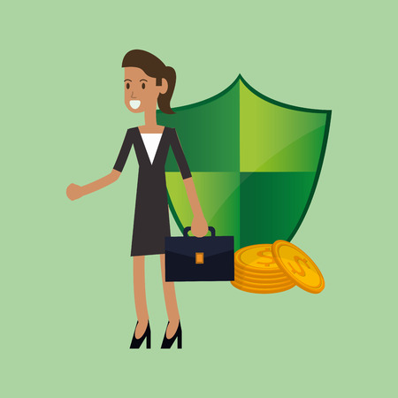 shield with  insurance broker or agent and money image vector illustrationのイラスト素材