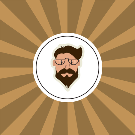 flat design hipster man emblem image with striped background vector illustrationのイラスト素材