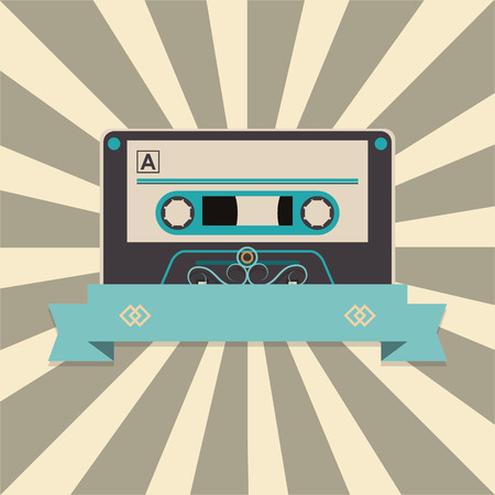 audio cassette tape over striped background and banner image vector illustrationのイラスト素材