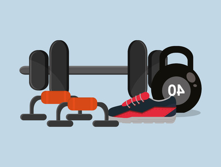 flat design weights lifting with fitness lifestyle related icons image vector illustrationのイラスト素材