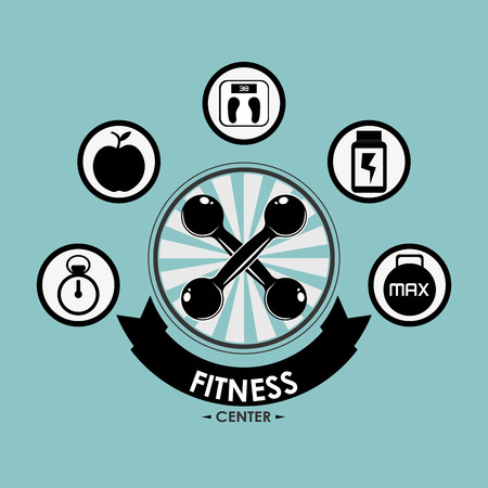 flat design fitness center with healthy lifestyle related icons emblem image vector illustrationのイラスト素材