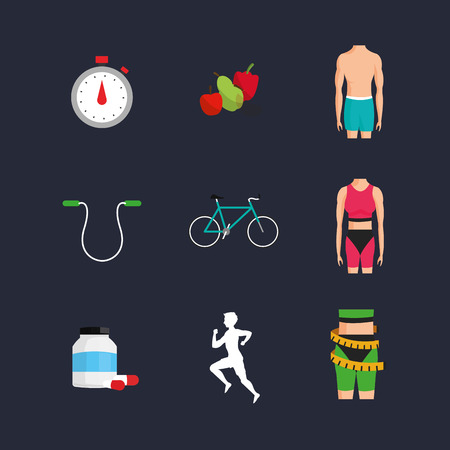 flat design bike with fitness lifestyle related icons image vector illustrationのイラスト素材