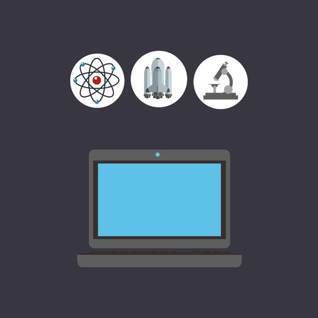 flat design computer with science related icons image vector illustrationのイラスト素材