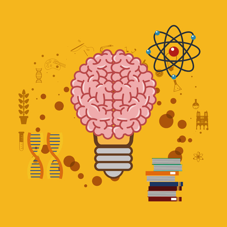 flat design human brain with science related icons image vector illustrationのイラスト素材