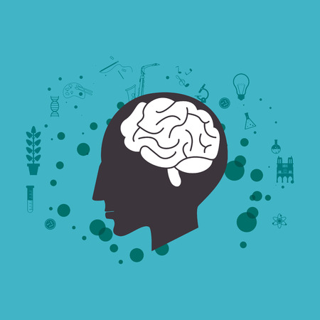 flat design human brain with science related icons image vector illustrationのイラスト素材