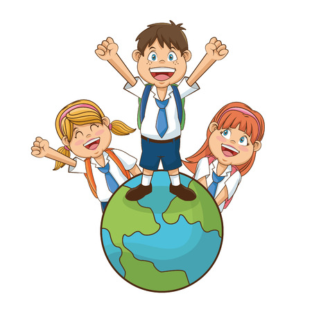 Boys and girl cartoons students. Back to school education and childhood theme. Colorful design. Vector illustrationのイラスト素材