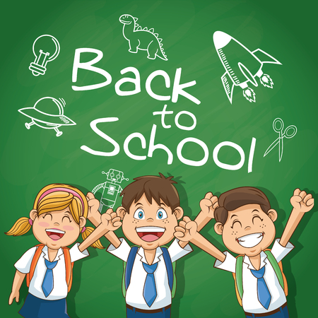 Boys and girl cartoons students. Back to school education and childhood theme. Colorful design. Vector illustrationのイラスト素材