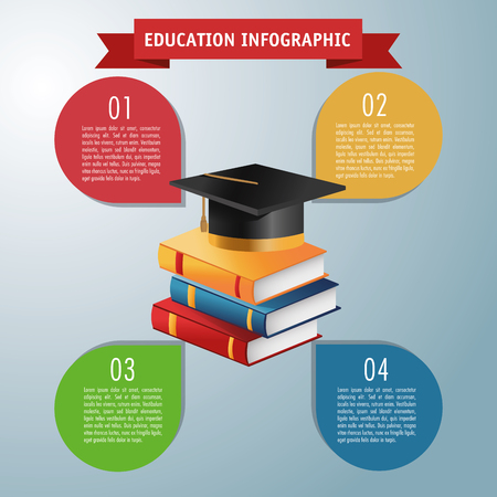 Books and graduation cap icon. Education and learning infographic theme. Grey background.のイラスト素材