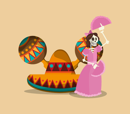 mariachi skeleton with mexican culture related icons image vector illustrationのイラスト素材