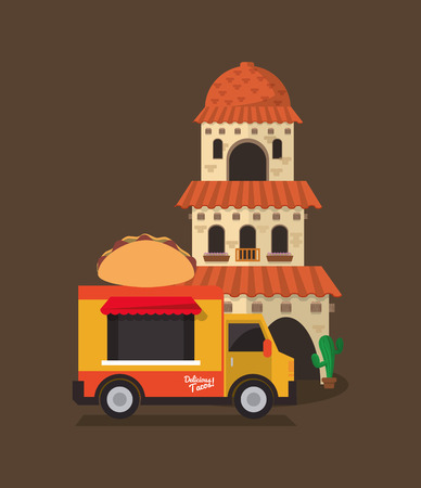 taco food truck with mexican culture related icons image vector illustrationのイラスト素材