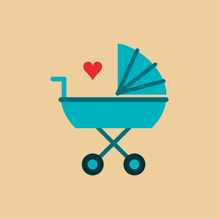 flat design baby stroller with cartoon heart image vector illustrationのイラスト素材