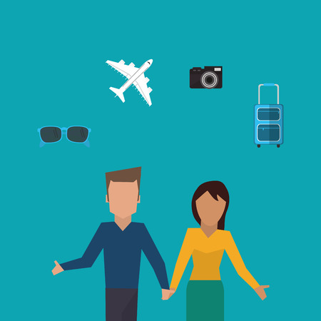 flat design couple holding hands traveling image vector illustrationのイラスト素材