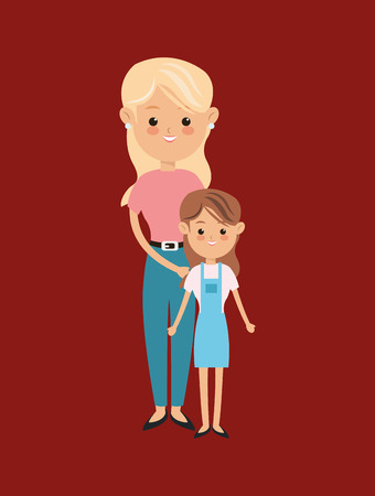 flat design single parent family image vector illustrationのイラスト素材
