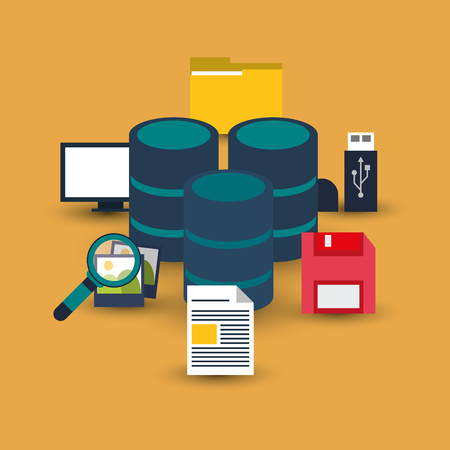 flat design data center related icons image vector illustrationのイラスト素材