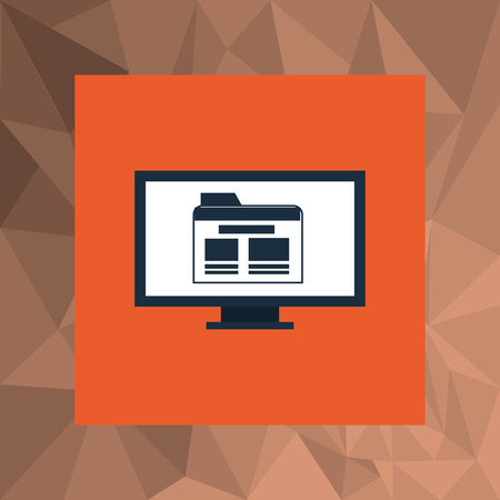 flat design computer and  file folder icon on abstract background vector illustrationのイラスト素材