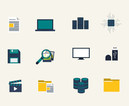 flat design data center related icons image vector illustrationのイラスト素材