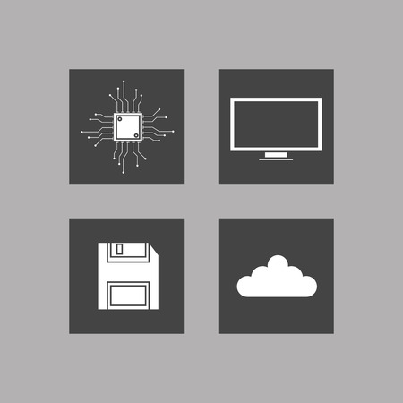 flat design computer with data center related icons image vector illustration