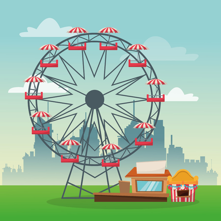 Ferris wheel icon. Carnival festival fair circus and celebration theme. Colorful design. Vector illustrationのイラスト素材