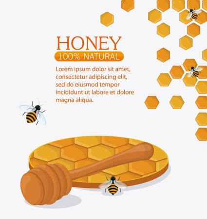 Honeycomb stick and bees icon. Honey healthy and organic food theme. Colorful design. Vector illustrationのイラスト素材