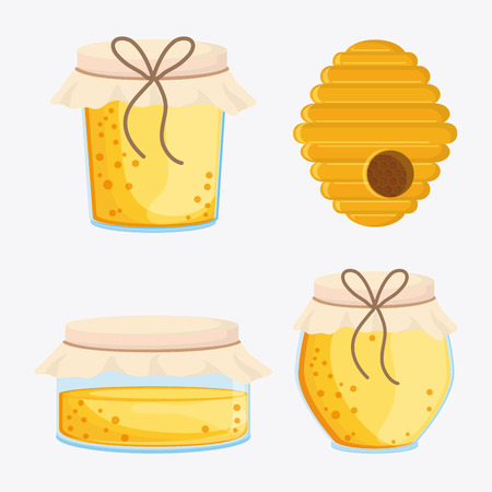 Honeycomb and jar icon. Honey healthy and organic food theme. Colorful design. Vector illustrationのイラスト素材