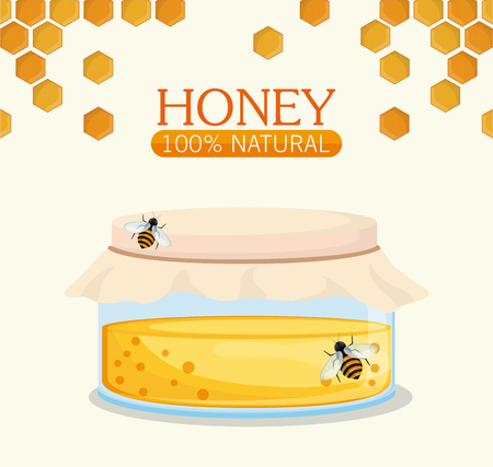 Honeycomb jar and bees icon. Honey healthy and organic food theme. Colorful design. Vector illustrationのイラスト素材