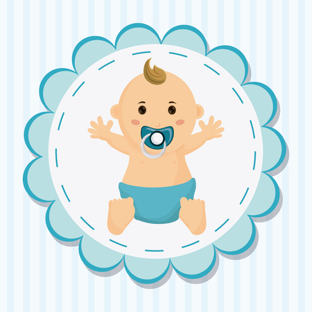 Baby boy cartoon inside seal stamp. Baby shower and childhood theme. Colorful design. Vector illustrationのイラスト素材