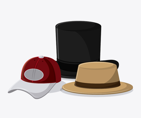 Types of hats. Accessory cloth costume and wear theme. Colorful and isolated design. Vector illustrationのイラスト素材