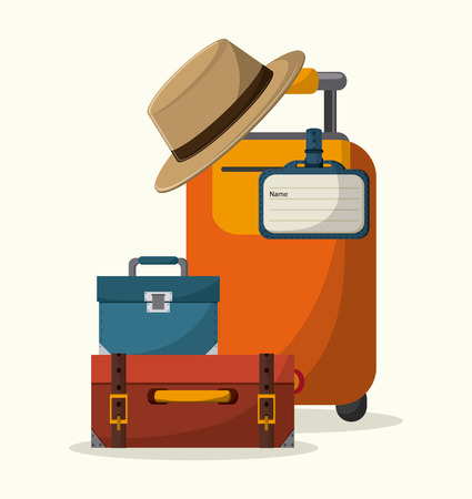 Bags icon set and hat. Baggage luggage tourism and travel theme. Isolated and colorful design. Vector illustrationのイラスト素材