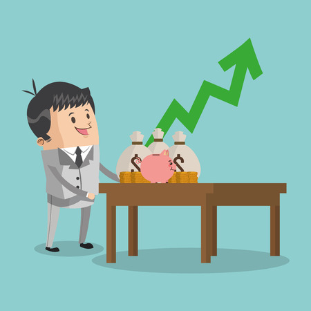Businessman cartoon with growth arrow icon. Business strategy solution and work theme. Colorful design. Vector illustrationのイラスト素材