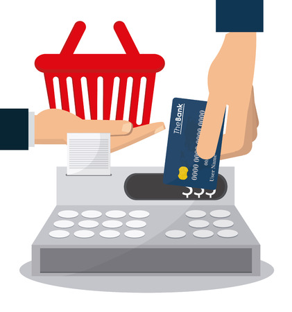 Cash register card and basket icon. Shopping commerce market theme. Colorful design. Vector illustrationのイラスト素材