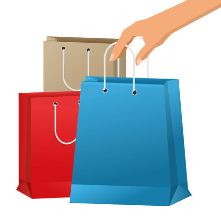 Shopping bag and hand icon. Shopping commerce market theme. Isolated and colorful design. Vector illustrationのイラスト素材