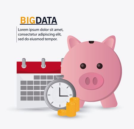 Calendar chronometer coins and piggy icon. Big data center base and web hosting theme. Colorful design. Vector illustrationのイラスト素材