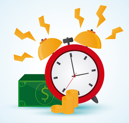 Traditional clock bills and coins icon. Time instrument and tool theme. Colorful design. Vector illustrationのイラスト素材