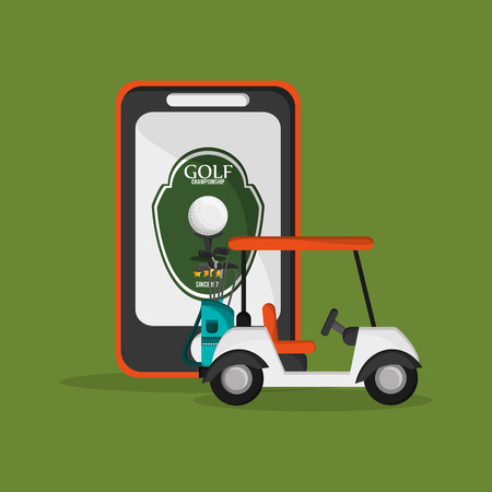 golf cart with golfing related icons and cellphone image vector illustration designのイラスト素材