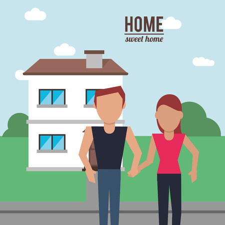 flat design young romantic couple image vector illustrationのイラスト素材