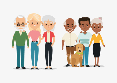 flat design traditional family with dog image vector illustrationのイラスト素材