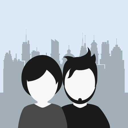 people with city background image vector illustrationのイラスト素材